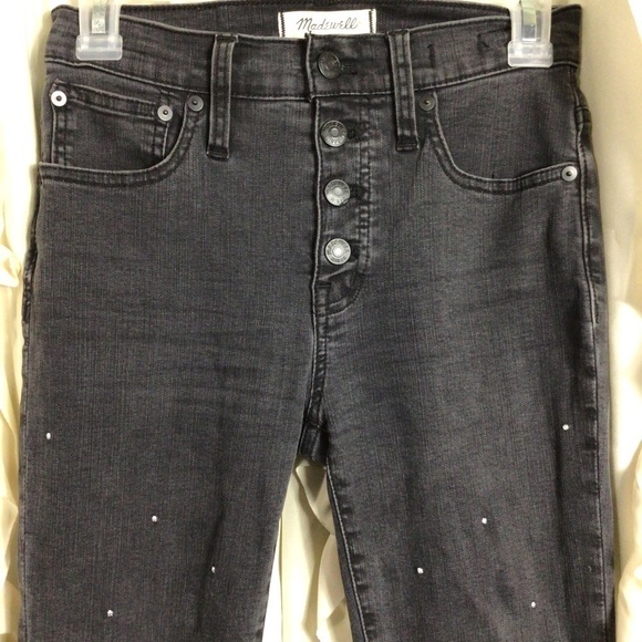 Madewell Cali Demi-Boot Dot Crop Button Fly Jeans Black 23 Mini Kick Flare - Picture 3 of 8